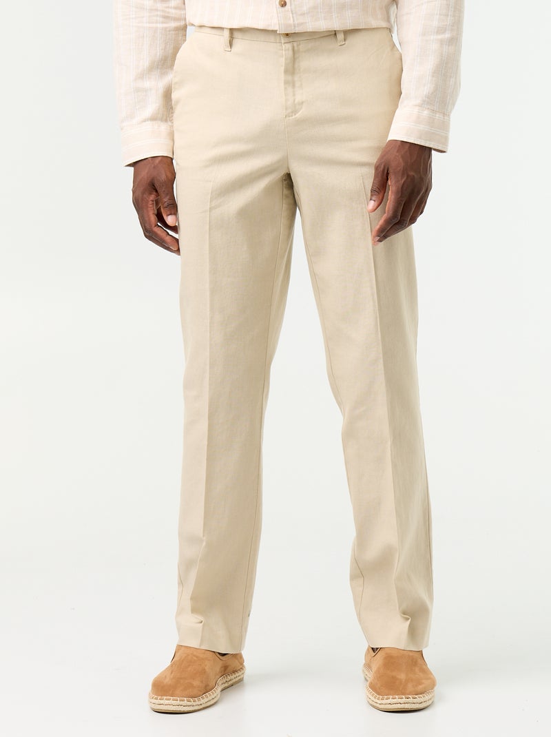 Pantalone da abito slim in misto lino Beige - Kiabi