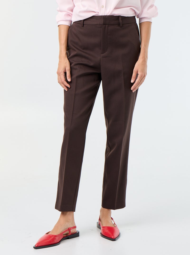 Pantalone da donna a sigaretta tinta unita in tessuto armaturato Marrone - Kiabi