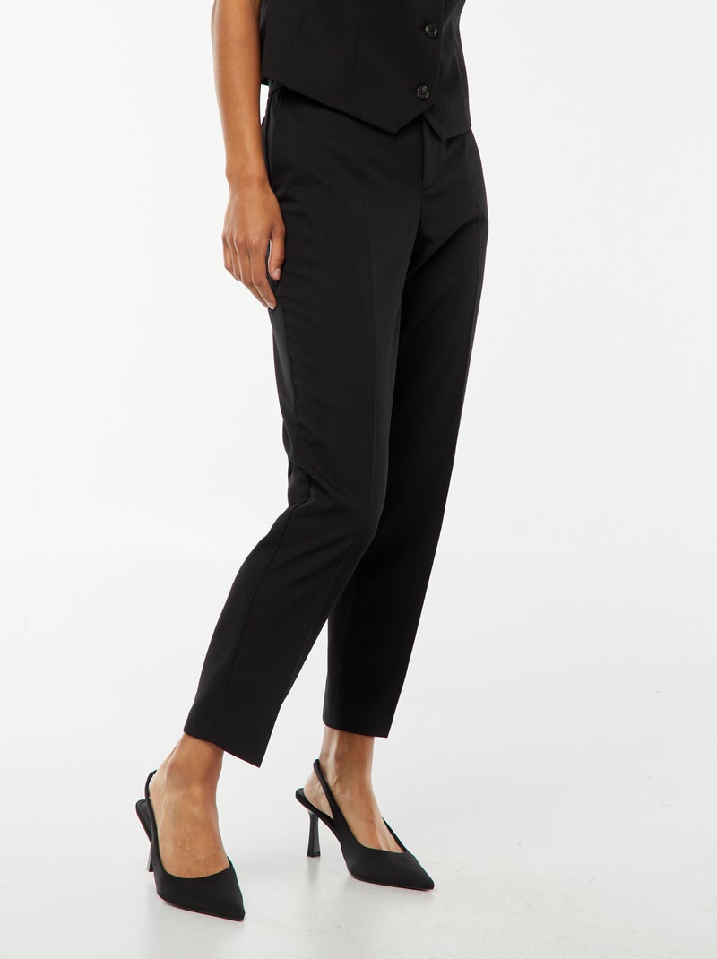 Pantalone da donna a sigaretta tinta unita in tessuto armaturato nero - Kiabi