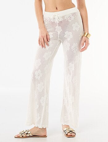 Pantalone da spiaggia in maglia crochet floreale