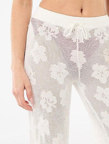 Pantalone da spiaggia in maglia crochet floreale