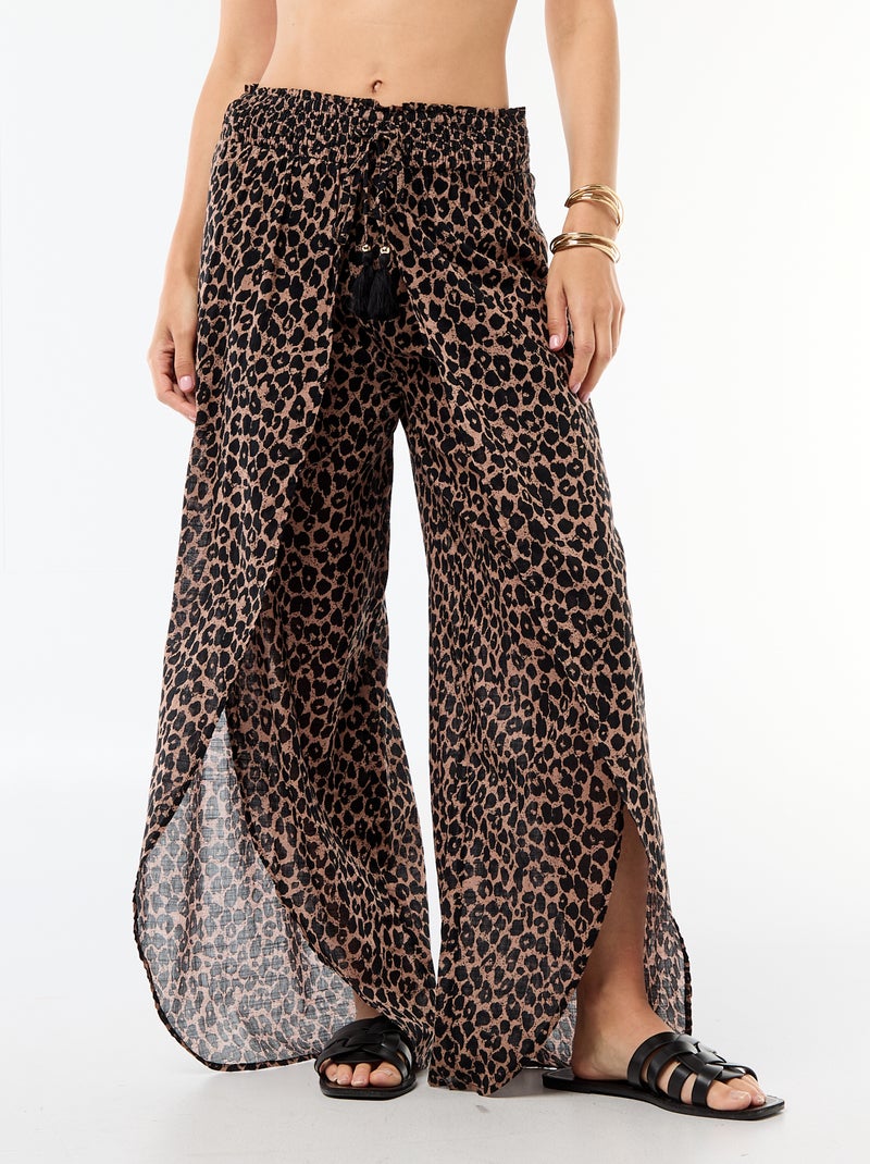 Pantalone da spiaggia in viscosa stampata Marrone - Kiabi
