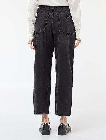 Pantalone denim barrel fit tinta unita con fiocco