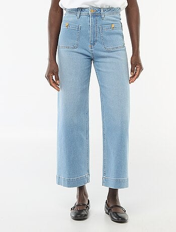 Pantalone denim cropped con bottoni