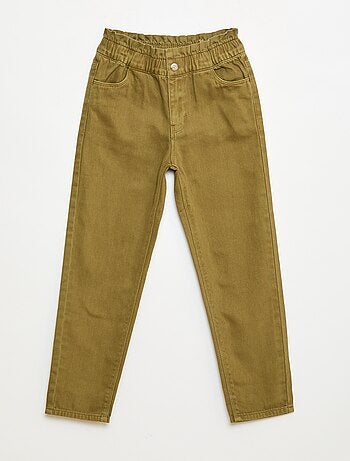 Pantalone denim mom a vita alta