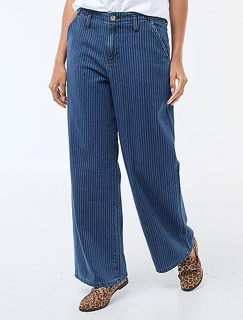 Pantalone denim wide leg a righe