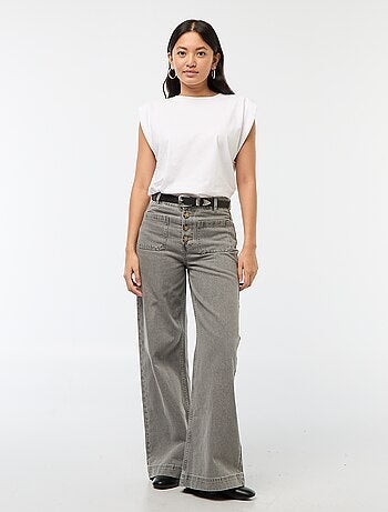 Pantaloni denim wide tinta unita