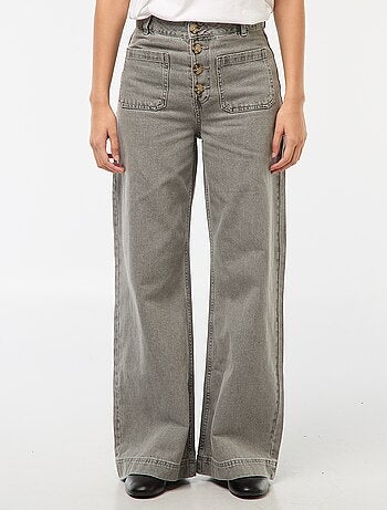 Pantaloni denim wide tinta unita