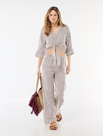 Pantalone largo da donna in lino con vita elasticizzata