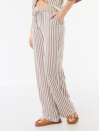 Pantalone largo da donna in lino con vita elasticizzata