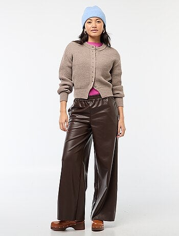 Pantalone dritto in ecopelle tinta unita