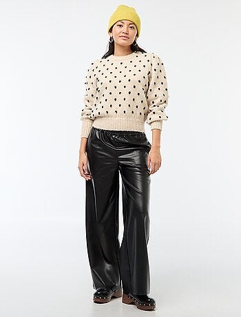 Pantalone dritto in ecopelle tinta unita