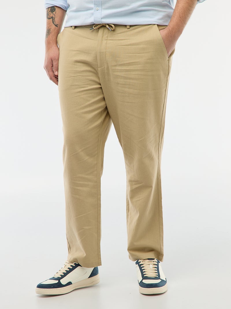 Pantalone dritto in misto lino Beige - Kiabi