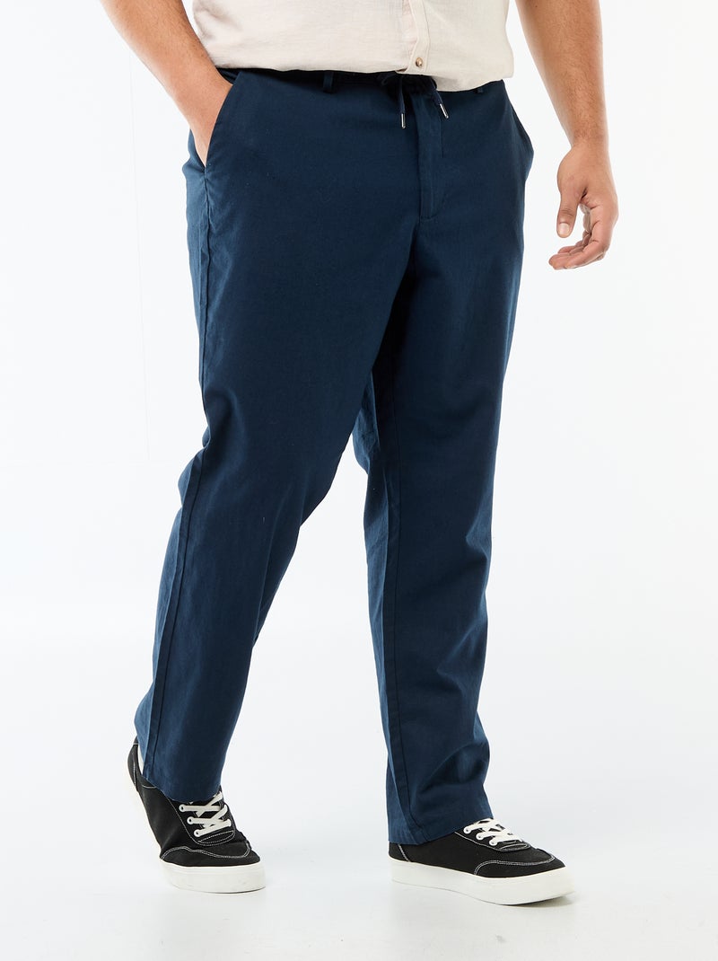 Pantalone dritto in misto lino Blu - Kiabi