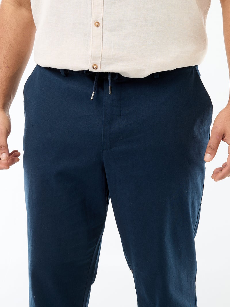 Pantalone dritto in misto lino Blu - Kiabi