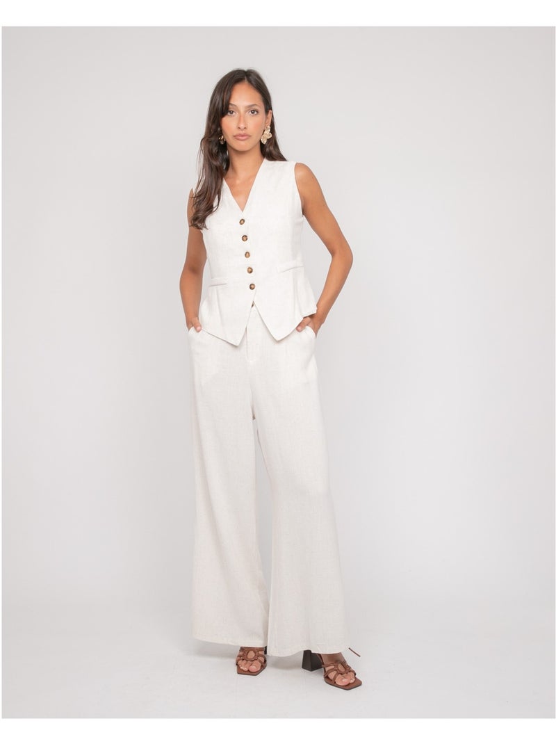 Pantalone effetto lino EVELISE Beige - Kiabi