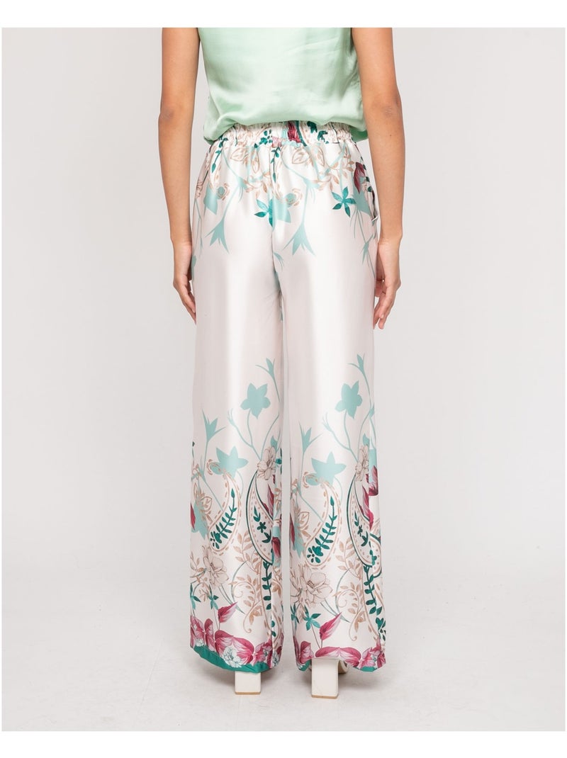 Pantalone effetto satin con motivi EZRA Bianco - Kiabi