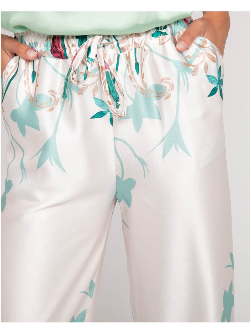 Pantalone effetto satin con motivi EZRA Bianco - Kiabi