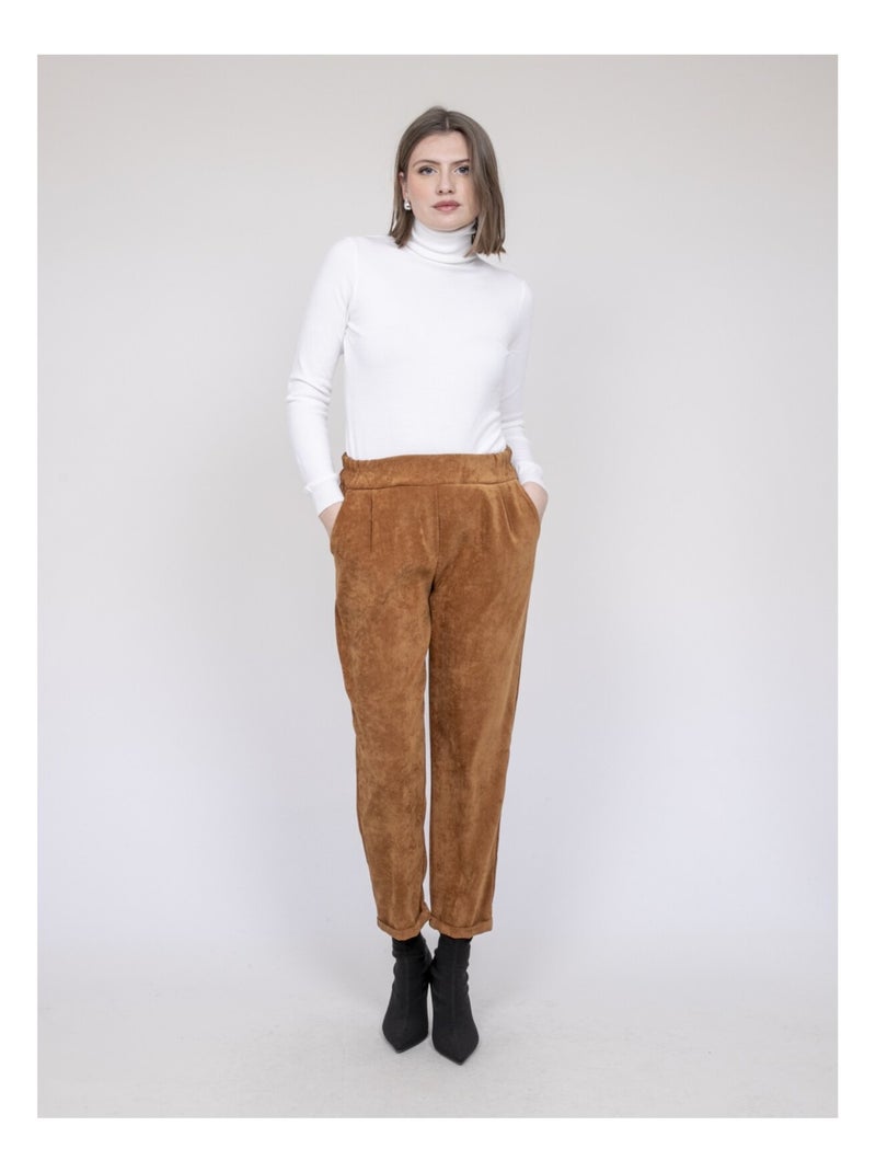 Pantalone effetto velluto EBILA Marrone caramello - Kiabi