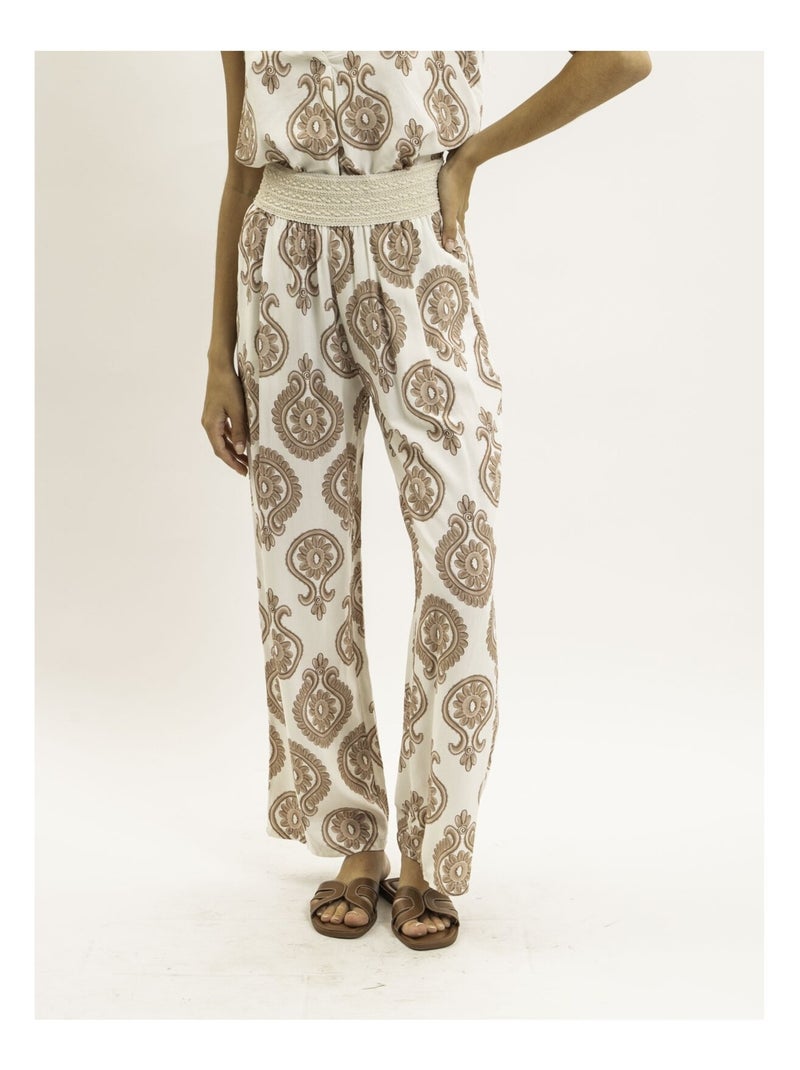 Pantalone fluido con motivi EMILINE Beige - Kiabi