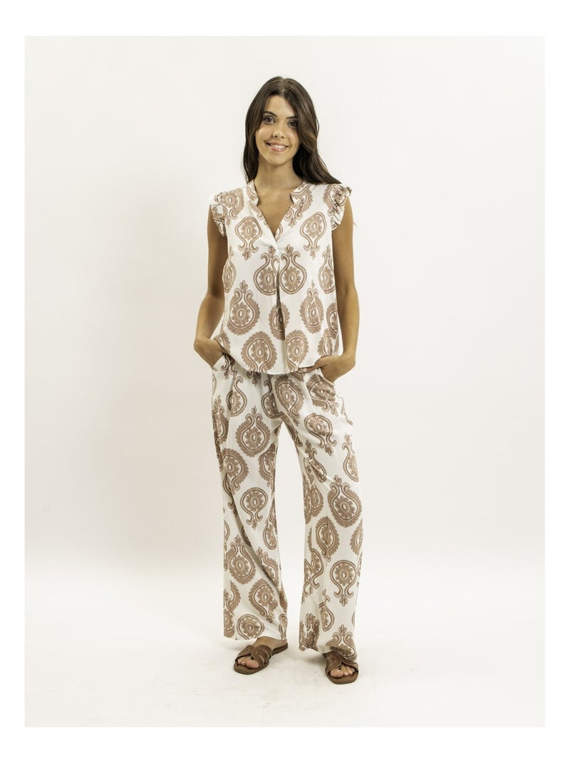 Pantalone fluido con motivi EMILINE Beige - Kiabi