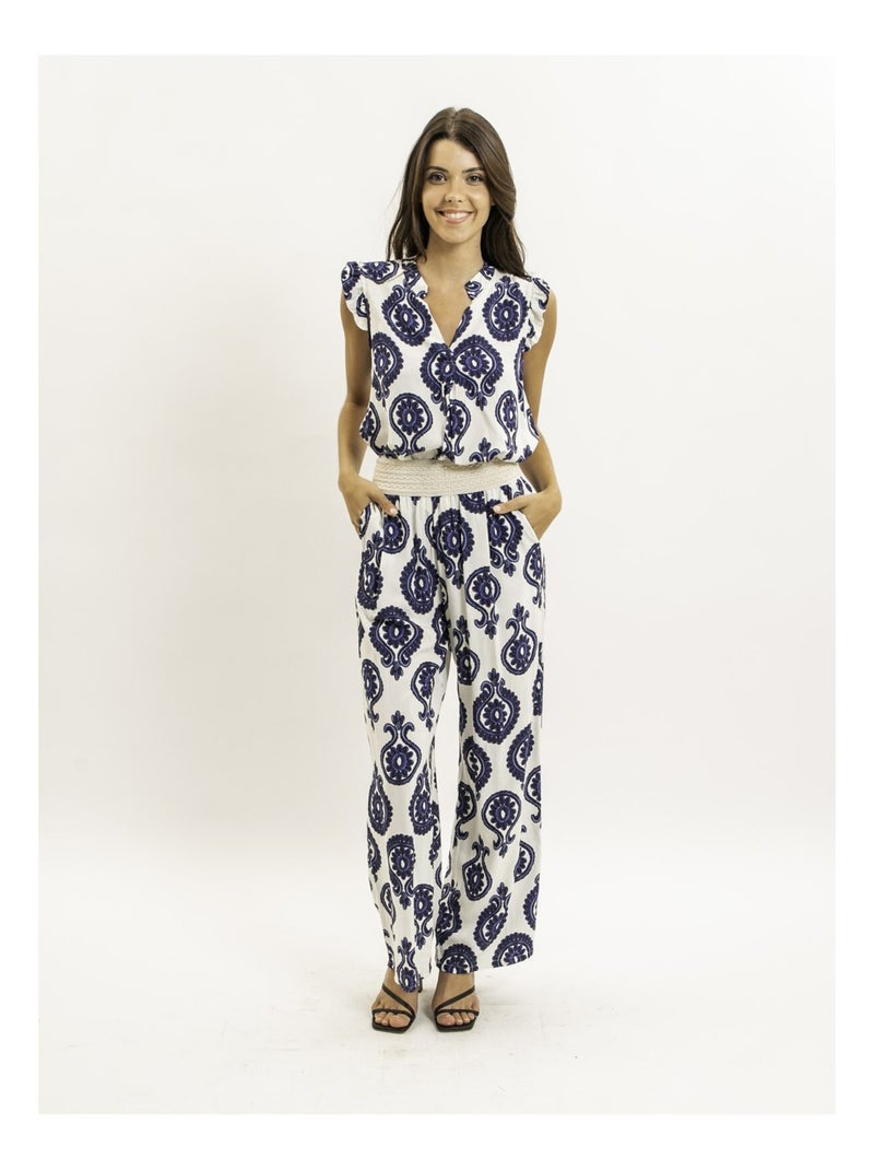 Pantalone fluido con motivi EMILINE Blu marino - Kiabi