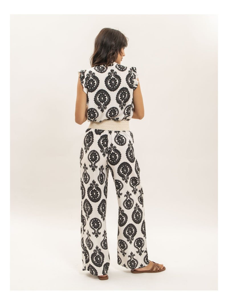Pantalone fluido con motivi EMILINE Nero - Kiabi
