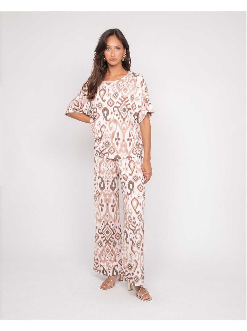 Pantalone fluido con motivi ENOLIA Beige - Kiabi