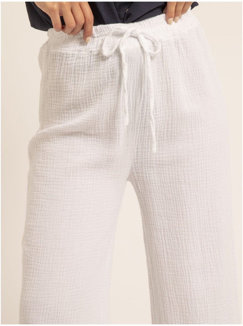 Pantalone fluido gaze de coton EBERTINE Bianco - Kiabi