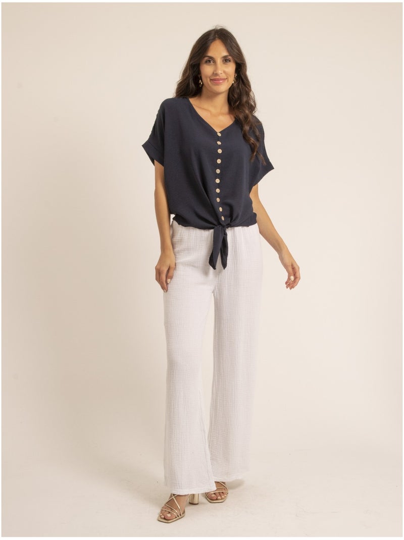 Pantalone fluido gaze de coton EBERTINE Bianco - Kiabi