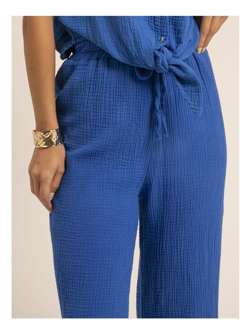 Pantalone fluido gaze de coton EBERTINE Blu reale - Kiabi