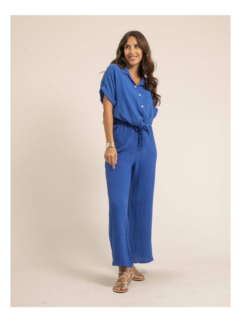 Pantalone fluido gaze de coton EBERTINE Blu reale - Kiabi