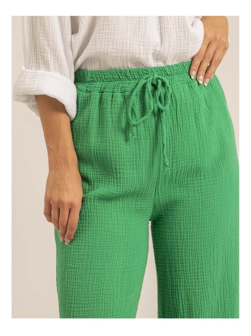 Pantalone fluido gaze de coton EBERTINE Verde - Kiabi