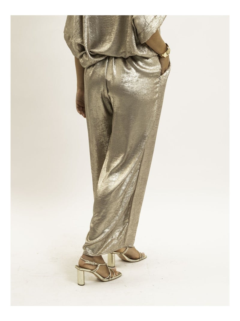 Pantalone fluido metallizzato EDWINA Nero Dorato - Kiabi