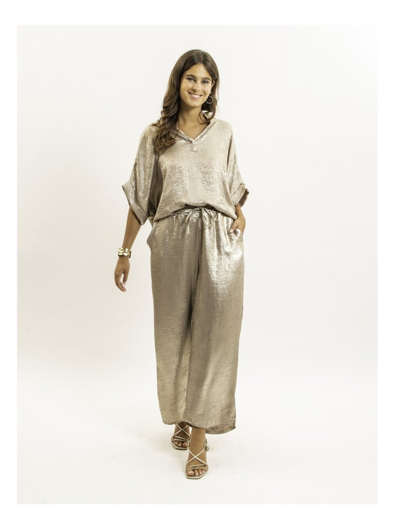 Pantalone fluido metallizzato EDWINA Nero Dorato - Kiabi