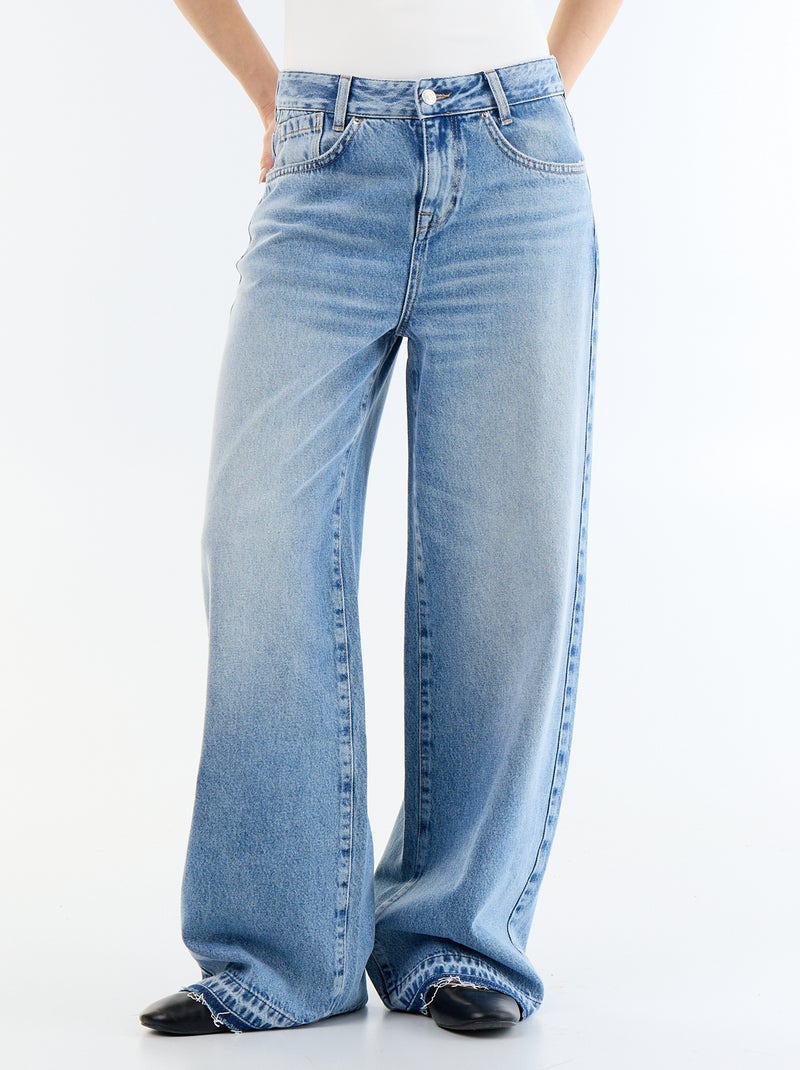 Pantalone in denim a gamba larga effetto slavato Blu - Kiabi