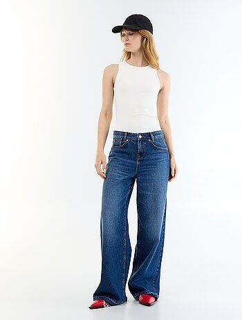 Pantalone in denim a gamba larga effetto slavato