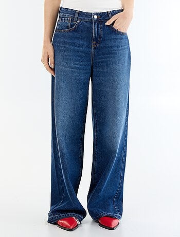 Pantalone in denim a gamba larga effetto slavato