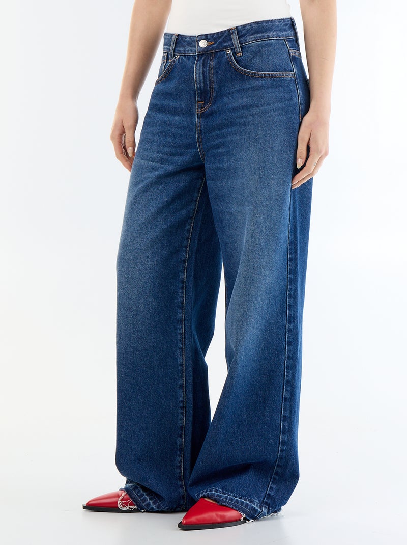 Pantalone in denim a gamba larga effetto slavato Blu - Kiabi