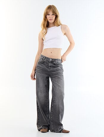Pantalone in denim a gamba larga effetto slavato