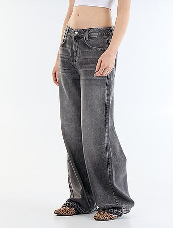 Pantalone in denim a gamba larga effetto slavato