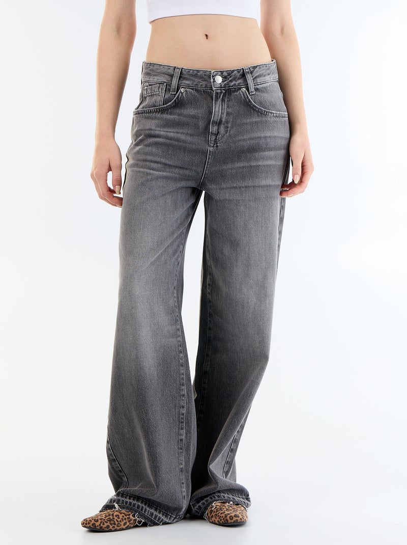 Pantalone in denim a gamba larga effetto slavato Grigio - Kiabi