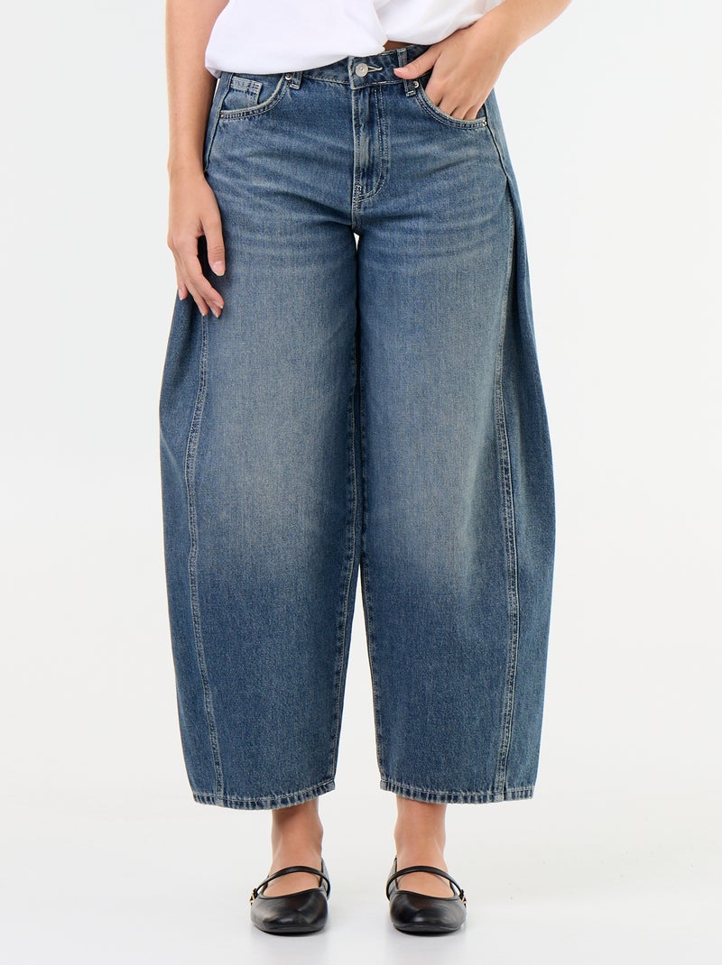 Pantalone in denim con pinces decorative Blu - Kiabi