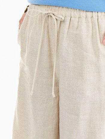 Pantalone in lino tinta unita a gamba larga