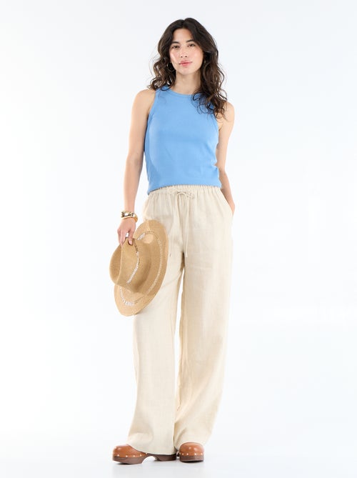 Pantalone in lino tinta unita a gamba larga - Kiabi