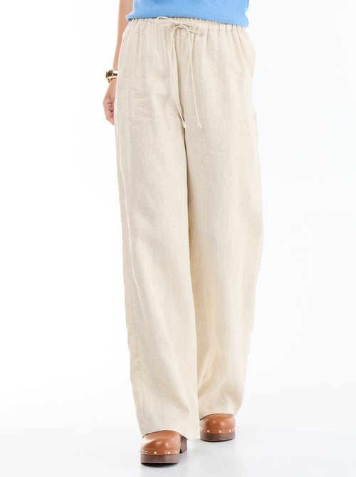 Pantalone in lino tinta unita a gamba larga - Kiabi