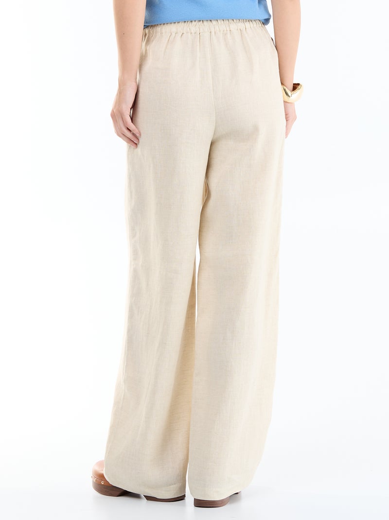 Pantalone in lino tinta unita a gamba larga Beige - Kiabi