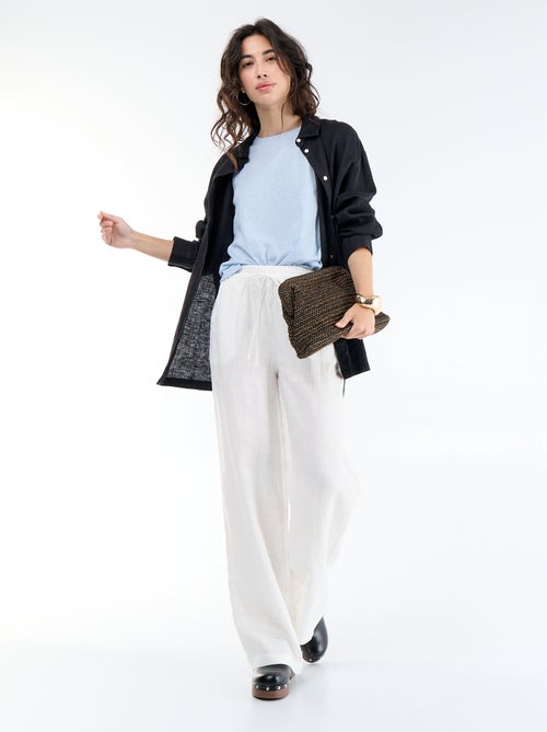 Pantalone in lino tinta unita a gamba larga - Kiabi