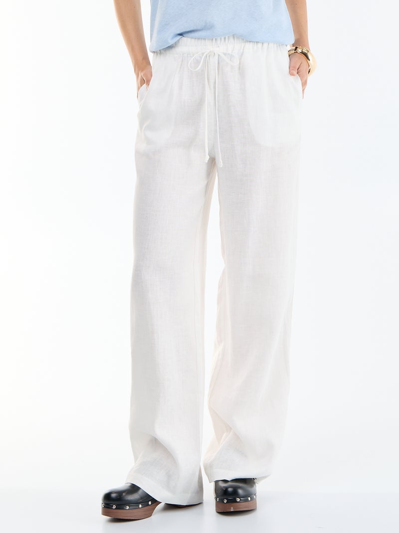 Pantalone in lino tinta unita a gamba larga Bianco - Kiabi
