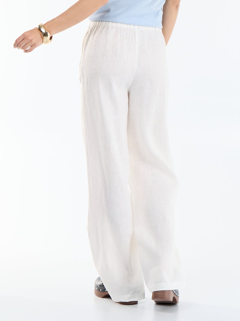 Pantalone in lino tinta unita a gamba larga Bianco - Kiabi